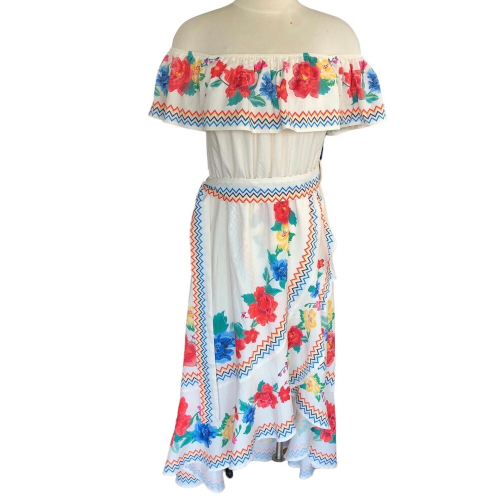 Chicwish Wm XL Sleeveless Off The Shoulder White/Floral Lined Belted Maxi Dress